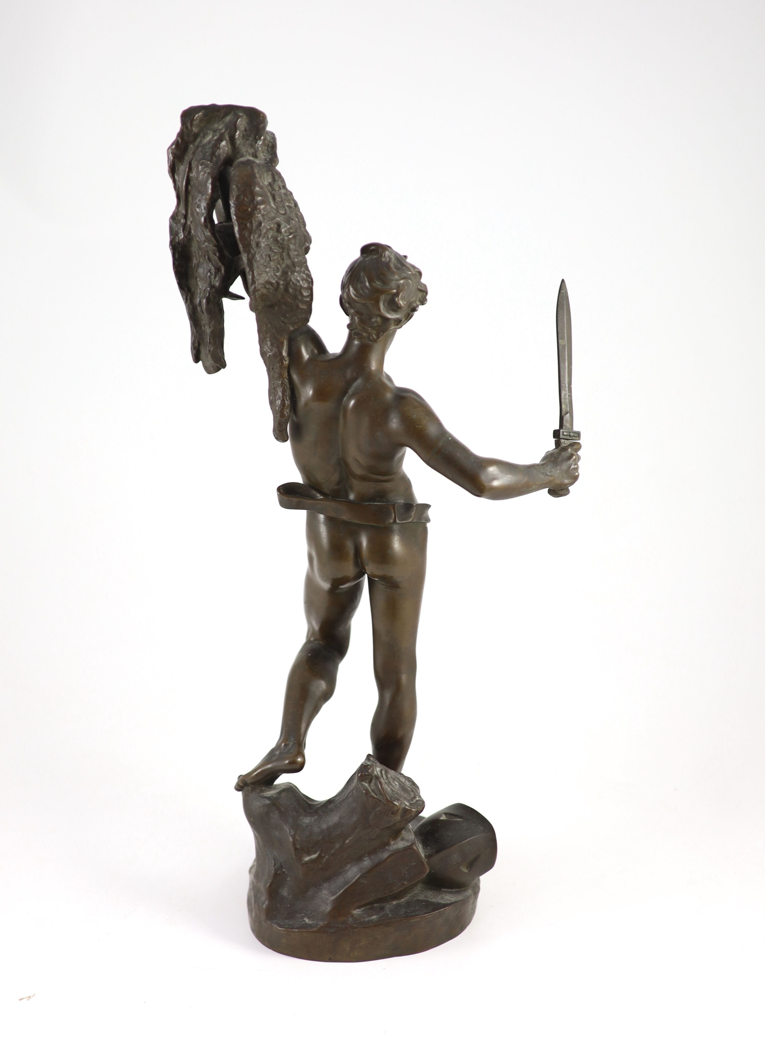 After Alfred Desire Lanson (1851-1898). A bronze figure of Jason with the golden fleece, height 50cm